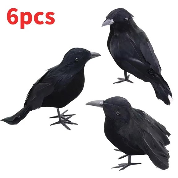 Realistic Artificial Crows Party Ornament Halloween Decorations 2023 Halloween Party Props Horror Crow Decoration 6pcs