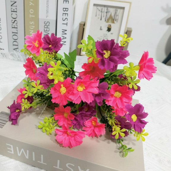 Realistic Artificial Daisy Bouquet,8.66" H x 12.99" L UV Resistant Silk Fake Wildflower Bush,Low-Maintenance Faux Floral Arrangement for Indoor Outdoor Home Decor,Party,Table Centerpiece