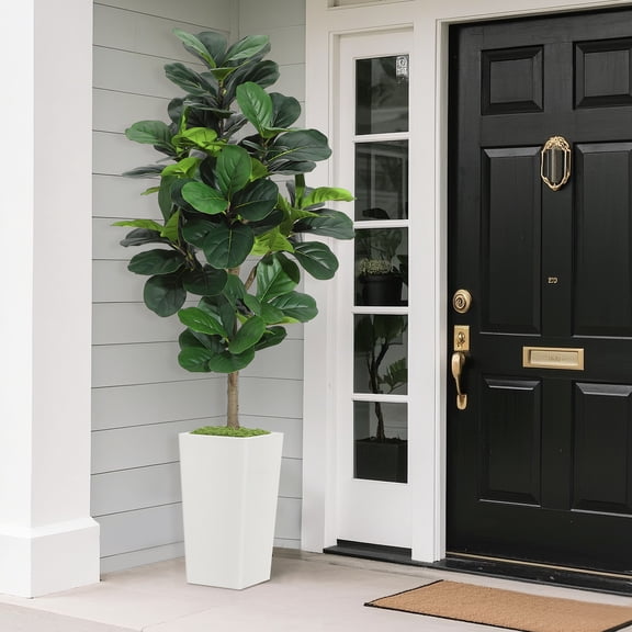 Realistic Artificial Fiddle Leaf Fig Tree – Faux Ficus Lyrata with Bendable UV Protected Leaves, Modern Weighted Pot, Low Maintenance Floor Plant for Home, Office, Bedroom – 150CM