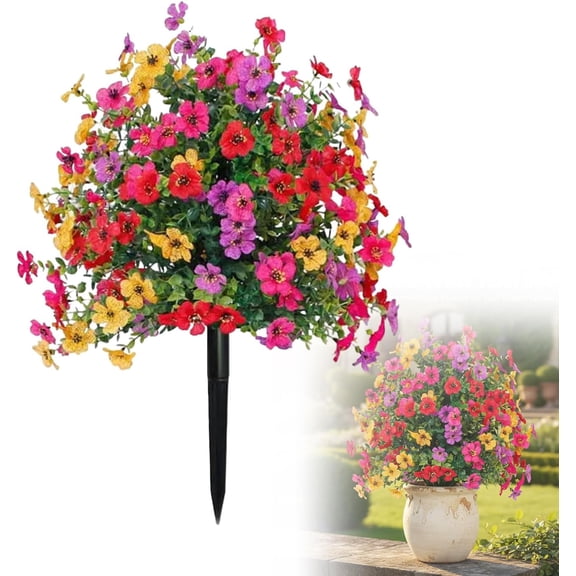 Realistic Artificial Flowers For Outdoors - Artificial Flowers Outdoors Sun-Protective Floral Decor, Ground Spike Faux Blooms for Porch, Home, and Wedding Party Arrangements