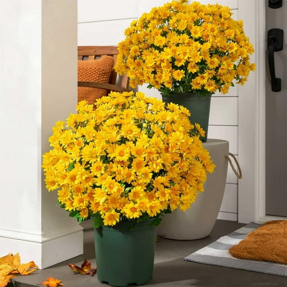 Realistic Artificial Flowers for Outdoors Fall Mums Faux Pansies Fake Mums Flower Plants Realistic Silk Pansy for Porch Planters Garden Patio Yard Thanksgiving Home Decor