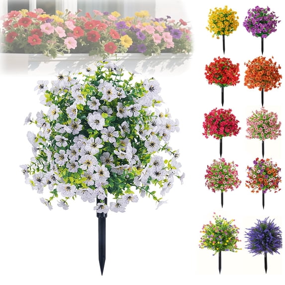 Realistic Artificial Flowers for Outdoors, Faux Boxwood Topiary Ball with Ground Spike, UV Resistant Fake Greenery Plants for Garden Yard Porch Decor