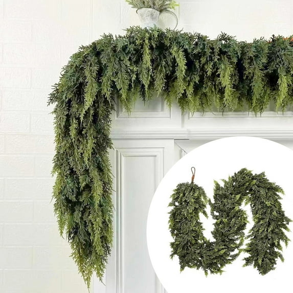 Realistic Artificial Garland Christmas Decor,Soft Thickness Greenery Pine Cypress Garland for Indoor Outdoor Holiday Displays on Mantle Fireplace Stairs Wall Porch,Home Wedding Floral Arrangement