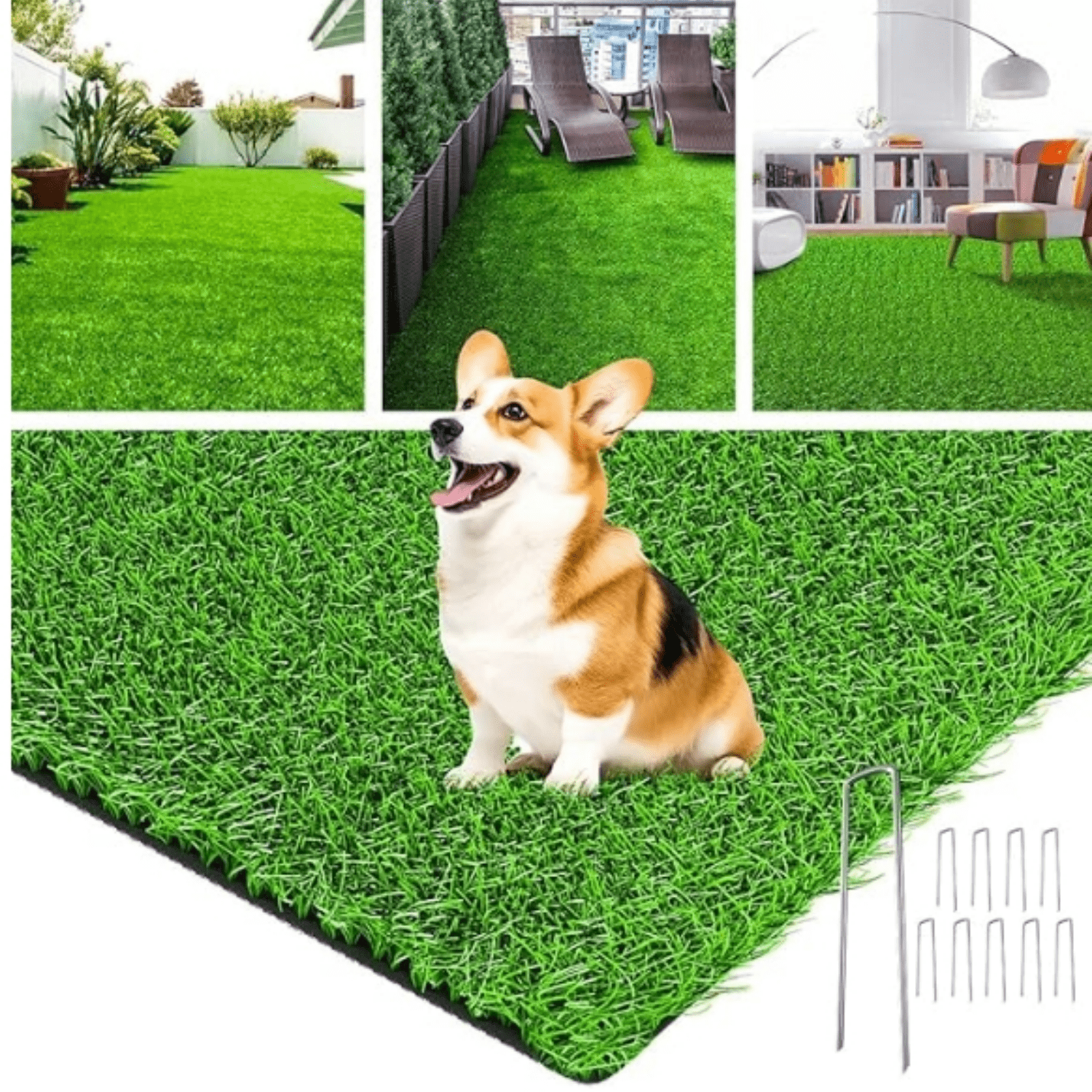 Realistic Artificial Grass Rug Indoor Outdoor, Dog Grass Mat with ...