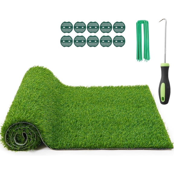 Realistic Artificial Grass Rug Indoor Outdoor with Drainage Holes, Pet-Friendly Fake Turf Mat for Garden Lawn Balcony Patio Backyard Wedding Christmas Decoration, 3FT x 5FT
