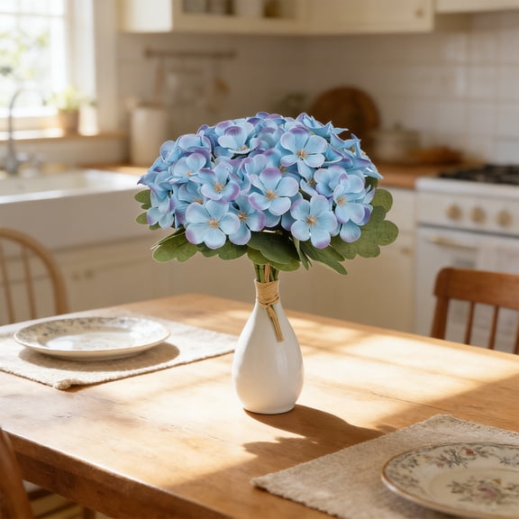 Realistic Artificial Hydrangea Flowers, 11.42in Plastic Floral Sprig for Vase Decor, Wedding Bouquet, Banquet Arrangement, White, Pink, Blue, Green, Beige, Purple