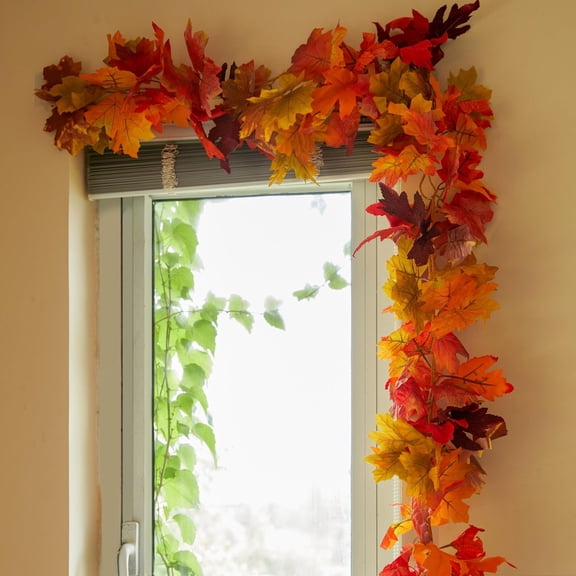 Realistic Artificial Maple Leaf Garland - Waterproof Fall Foliage String Vines for Home, Wall, Party, Wedding, Halloween, and Thanksgiving Decor - Flexible & Easy to Arrange, Low Maintenance