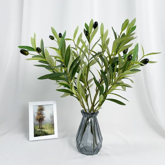 Realistic Artificial Olive Tree Branch | Faux Potted Olive Plants Decor | Lifelike Green Plastic Leaves for Indoor & Outdoor Display