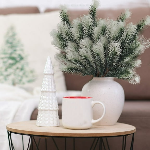 Realistic Artificial Pine Needles for DIY Christmas Decor - Flexible Plastic Evergreen Branches for Wreaths, Bouquets, Vase Fillers - Snowy Forest Scene Holiday Home & Outdoor Decoration