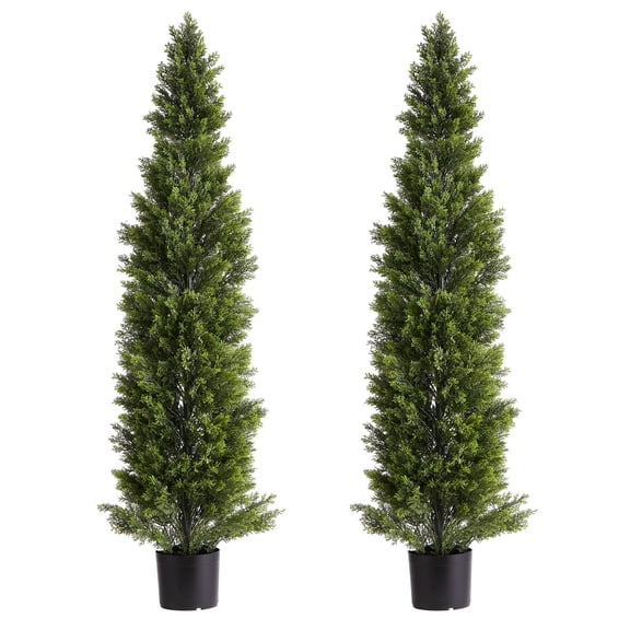 Realistic Artificial Pine Trees 60"Tall,2-Pack FauxTopiary Shrubs for Patio,Garden,Balcony,Indoor Home Office Decor,Easy Assembly Outdoor Fake Plants