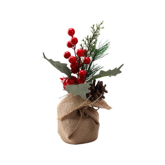 Realistic Artificial Plants Christmas Decorations, 8.2 Inch Mini Tabletop Plastic Fake Plants for Christmas Centerpiece, Home Mantel Shelf, Indoor and Outdoor Holiday Decor