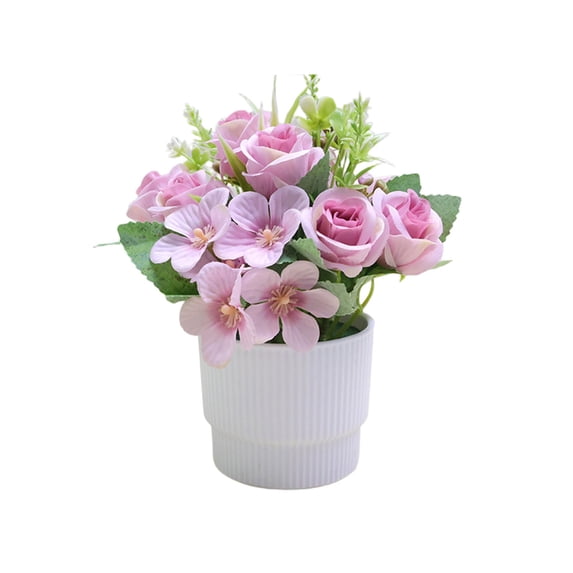 Realistic Artificial Potted Plants Faux Floral Arrangement For Home Office Desk Centerpiece Purple