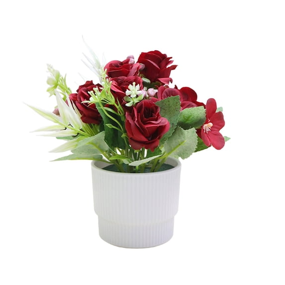 Realistic Artificial Potted Plants Faux Floral Arrangement For Home Office Desk Centerpiece Red
