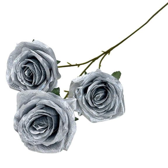 Realistic Artificial Red Roses, Faux Silk Rose Stems Single Fake Floral Blooms, Hyper-Realistic Craftsmanship Non-Fading Roses for Anniversary Valentine's Day Wedding Home Decor,Silver,61cm