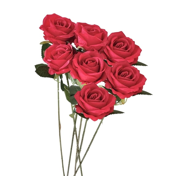Realistic Artificial Rose Flowers 7 Pack Faux Silk Roses for Flower Wall,Home Decor,Wedding Centerpiece,Party Backdrop,Event Floral Arrangements DIY Crafts Lifelike Long Roses Red