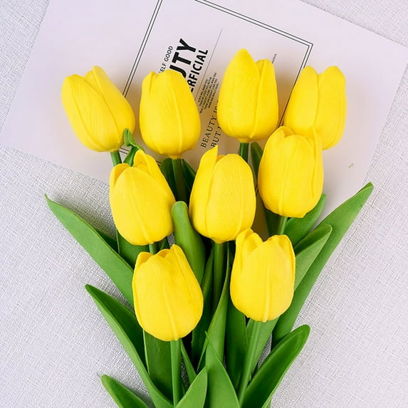 Realistic Artificial Tulip, Non-Fading Vibrant Colors Flowers, Elegant Home Decor Flowers, Artificial Flower Decorative Centerpiece for Living Room, Yellow 13.4 In (1Pcs)