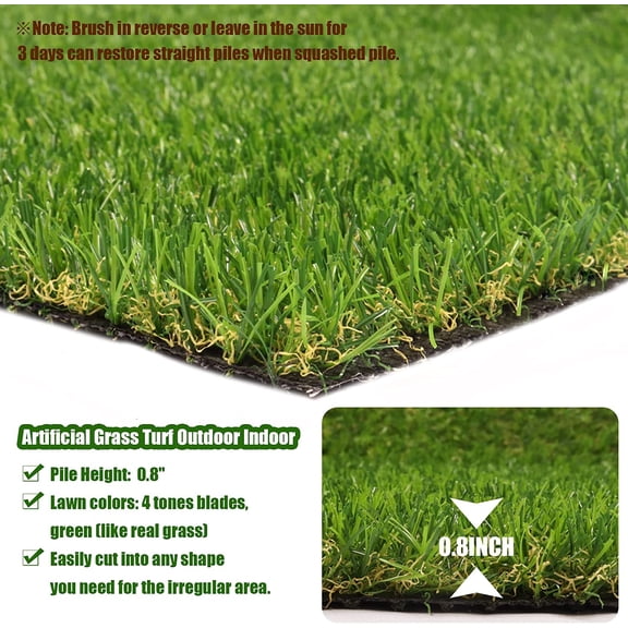 Realistic Artificial Turf Grass, 3 FT X 5 FT Artificial Synthetic Fake Grass, 20MM Green Turf Rug Pet Dogs Lawn Mat with Drainage Holes for Indoor Outdoor Garden Landscape/Custom Size