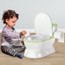 Realistic Baby Potty Training Toilet for Kids and Toddlers w/ Flushing Sounds, Splash Guard (Green)