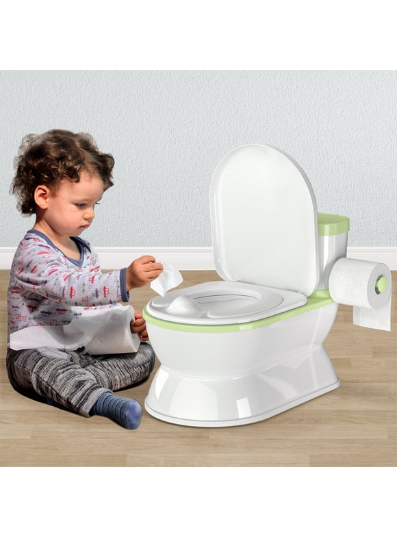 Realistic Baby Potty Training Toilet for Kids and Toddlers w/ Flushing Sounds, Splash Guard (Green)