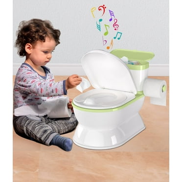 Realistic Baby Potty Training Toilet for Kids and Toddlers w/ Flushing Sounds, Splash Guard (Green)