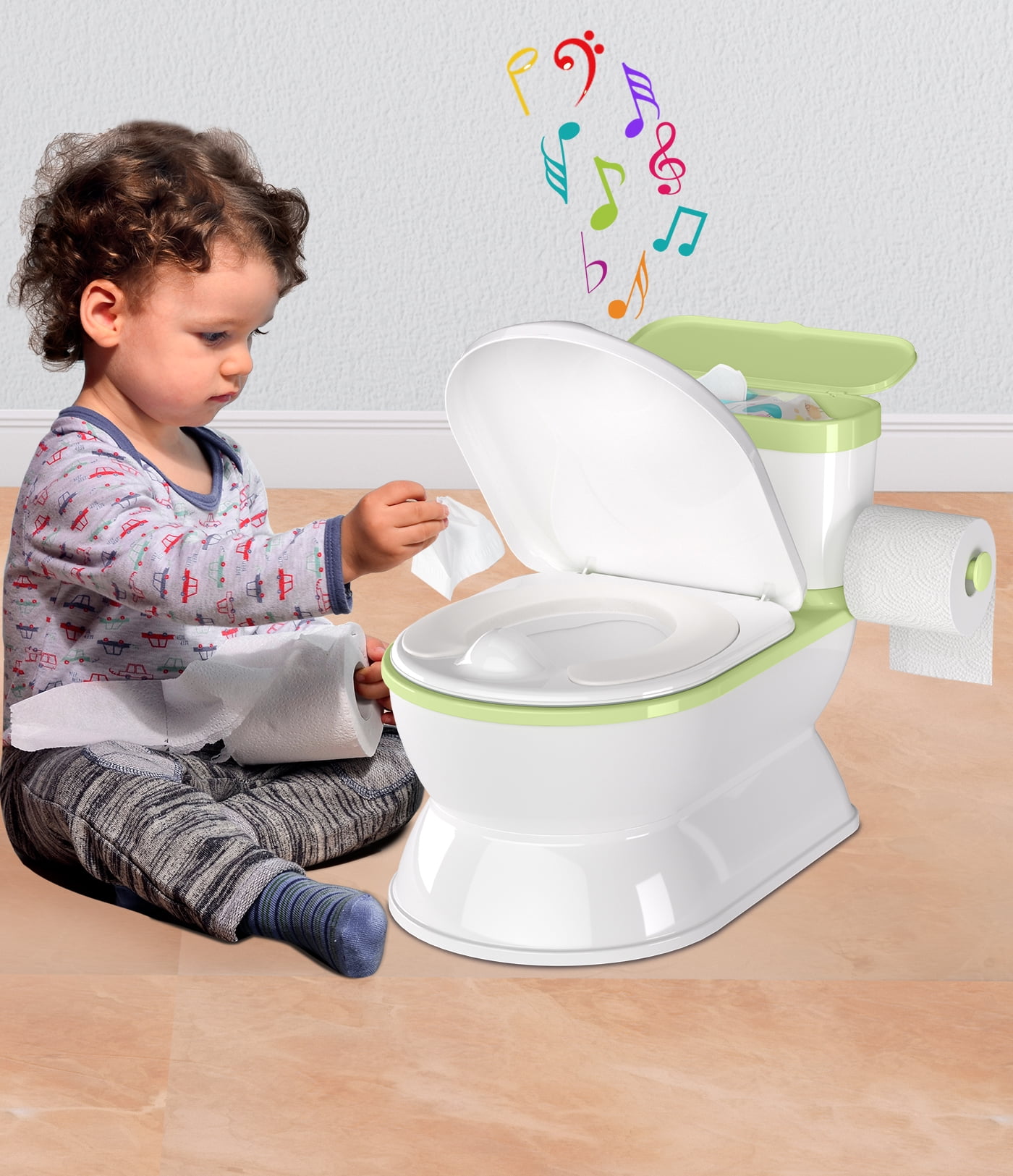 Realistic Baby Potty Training Toilet for Kids and Toddlers w Flushing Sounds Splash Guard Gray Walmart