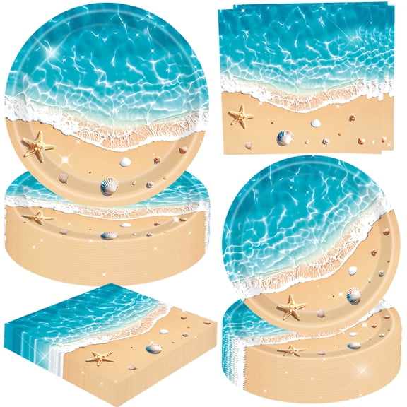 Realistic Beach Party Disposable Tableware Set - Ocean Wave & Sand Theme Decor for Summer Outdoor Gatherings