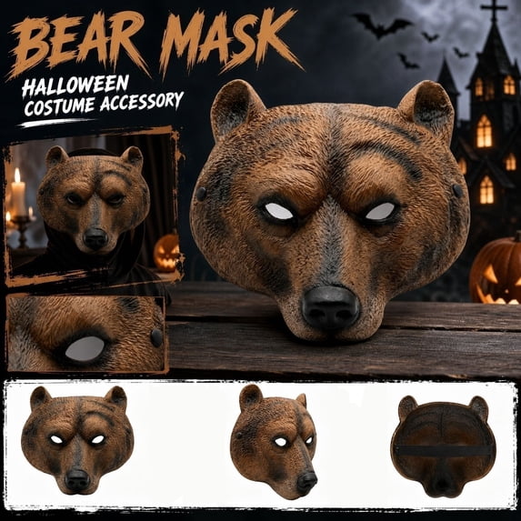 Realistic Bear Mask Animal Headgear for Halloween Cosplay Party Carnival Costume Props Adult Size