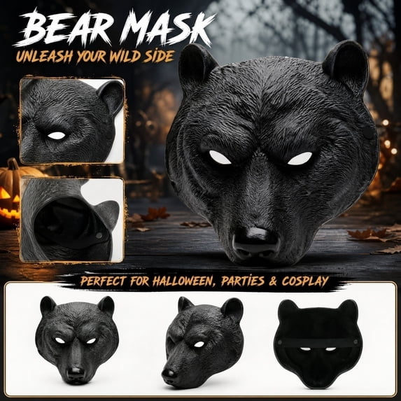 Realistic Bear Mask Animal Headgear for Halloween Cosplay Party Carnival Costume Props Adult Size