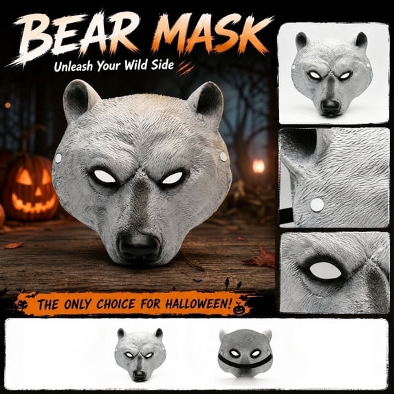Realistic Bear Mask Animal Headgear for Halloween Cosplay Party Carnival Costume Props Adult Size
