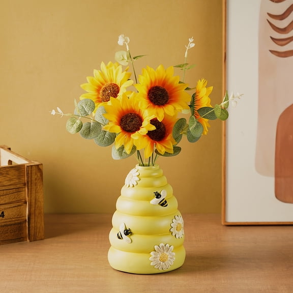Realistic Bee Vase Bees Daisy Resin Flower Hexagonal Honeycomb Minimalist Tabletop Decor Sunflowers Daisies Babys Breath Low-Maintenance Resin Home Decor Wedding Party