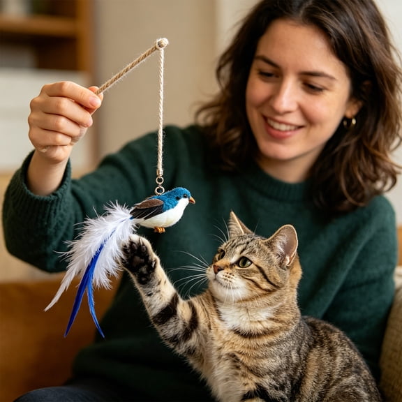 Realistic Bird Cat Wand Attachment Toys–Handcrafted Feather Toys for Interactive Indoor Play–Engaging Cat Accessories Ideal for Wands Toy Refill & Home Decor