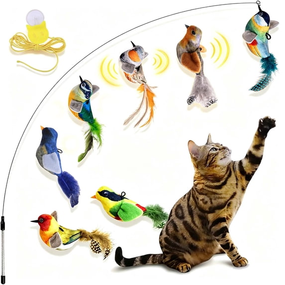 Realistic Bird Song Cat Toy Refills, Handmade Feather Cat Toys, Interactive Cat Toys for Indoor Cats, Refill Set for Wand Toy _ A