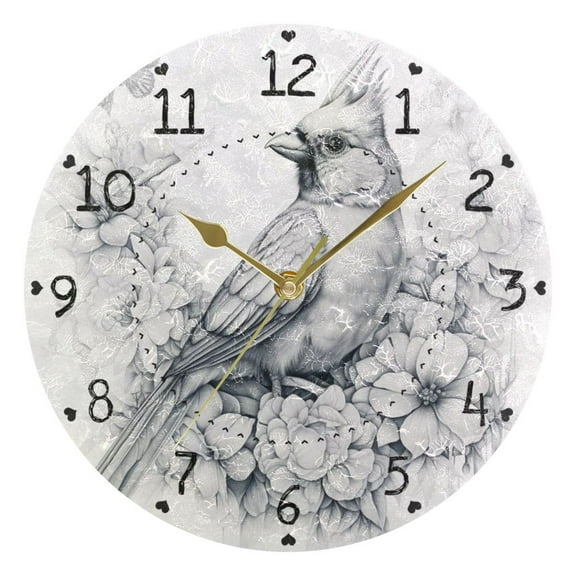 Realistic Birds Round Wall Clock Silent Battery Operated Home Decor for Living Room Bedroom