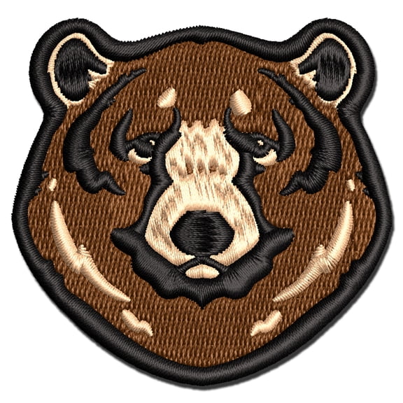 Realistic Black Bear Head Applique Multi-Color Embroidered Hook & Loop Patch - 3 Inch Medium