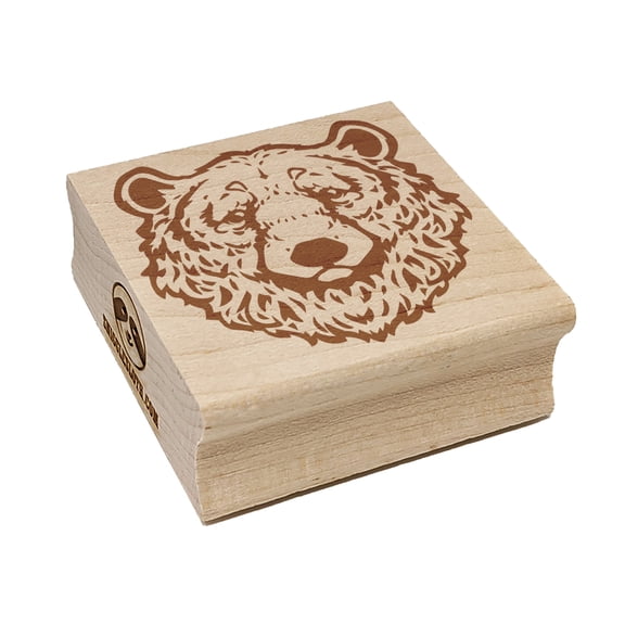 Realistic Black Bear Head Square Rubber Stamp Stamping Scrapbooking Crafting - Medium 1.75in