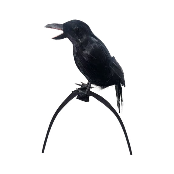 Realistic Black Crow Shoulder Prop Halloween Accessory, Raven Bird Statue with Adjustable Strap for Cosplay Party and Theatrical Outfits