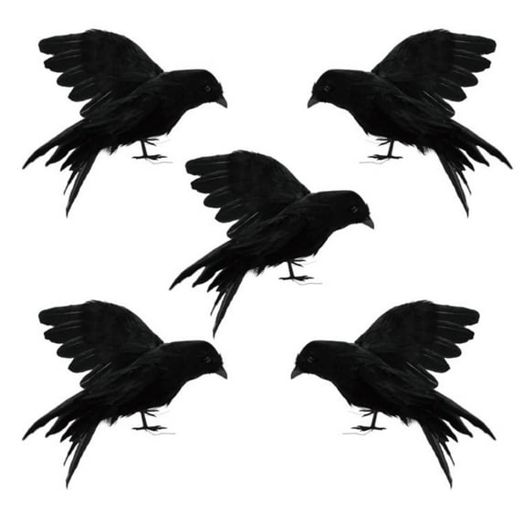 Realistic Black Feathered Crow Prop for Halloween Decorations, Spooky Party Supplies, Indoor Outdoor Décor, Lifelike Bird Ornament for Haunted House and Garden Displays