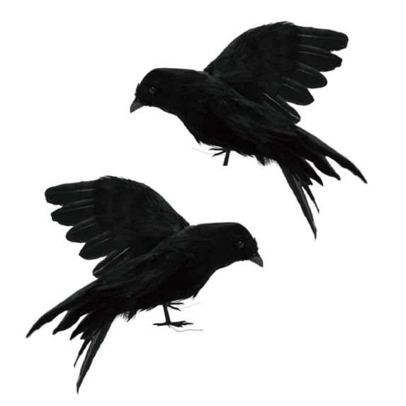 Realistic Black Feathered Crows, Halloween Decoration Props for Yard Garden, Flying Crow Ornaments for Indoor Outdoor Horror Atmosphere