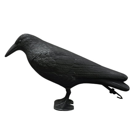 Realistic Black Raven Decoy - 35cm Scary Plastic Crow for Pigeon & Bird Control - Hanging Garden Pest Deterrent with Stand - Hunting Bait & Outdoor Decoration