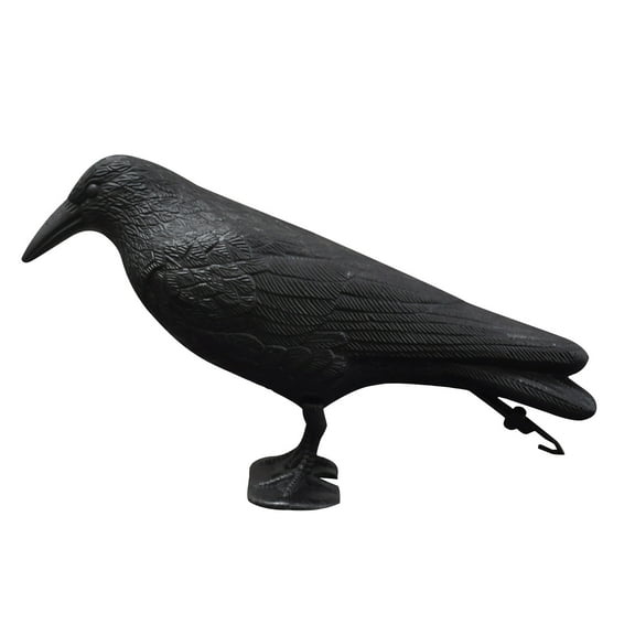 Realistic Black Raven Decoy - 35cm Scary Plastic Crow for Pigeon & Bird Control - Hanging Garden Pest Deterrent with Stand - Hunting Bait & Outdoor Decoration