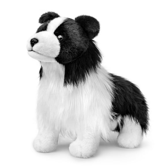 Realistic Border Collie Stuffed Animal,Soft Dog Plush Toy, Lifelike Animal Toy for Kids,Home Decor,Hugging Toy-Black 11"