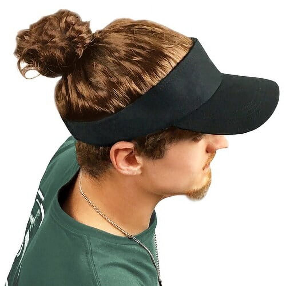 Realistic BrownHaired Man Bun Wig Visor