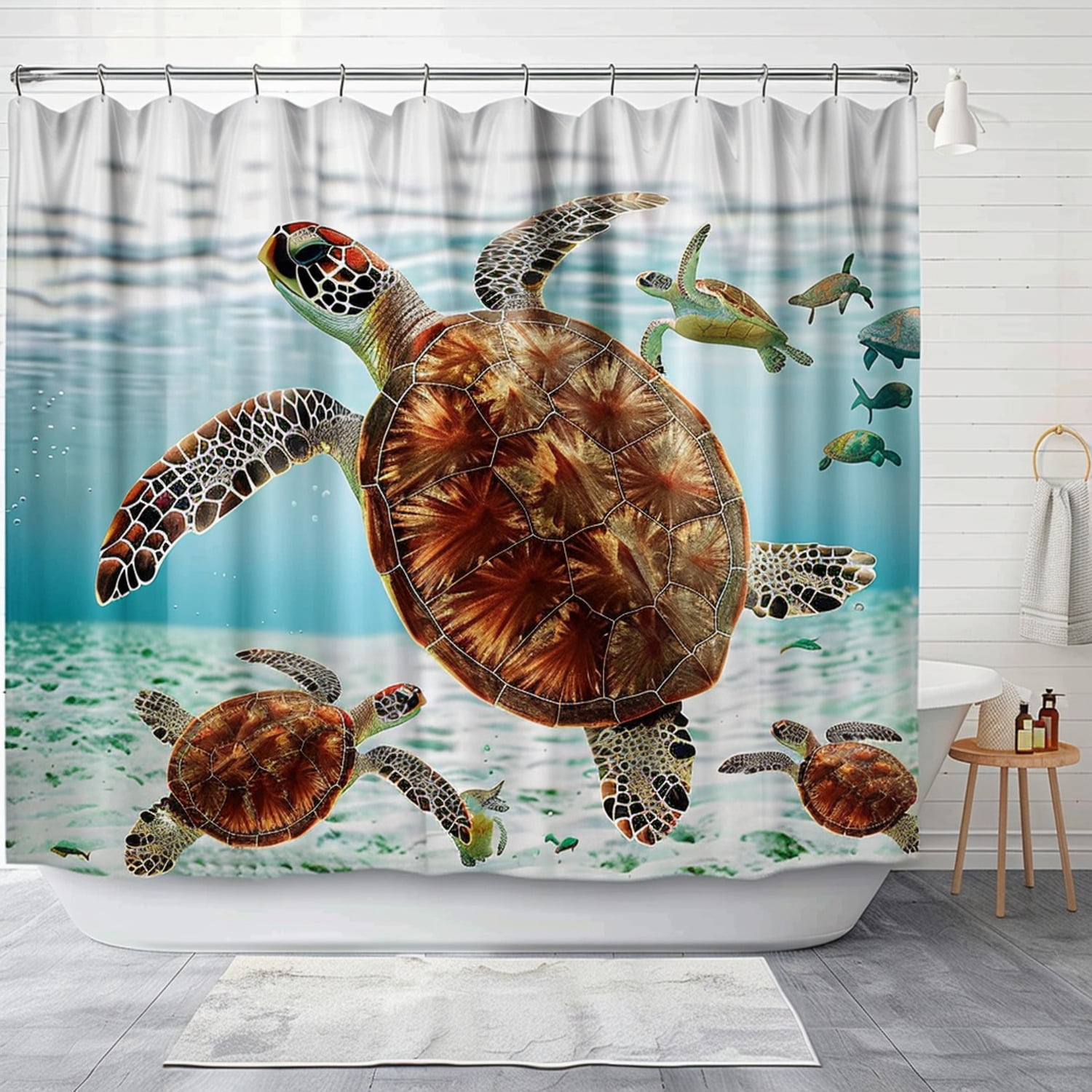 Realistic Brown Sea Turtle Bathroom Set with Baby Turtles Towel and ...