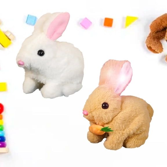 Realistic Bunny Toy, Bunny Toys Educational Interactive Toys, Easter Plush Stuffed Bunny Toy Walking Rabbit Educational Toys for Kids, Hopping Wiggle Ears Twitch Nose(AO-2PCS)