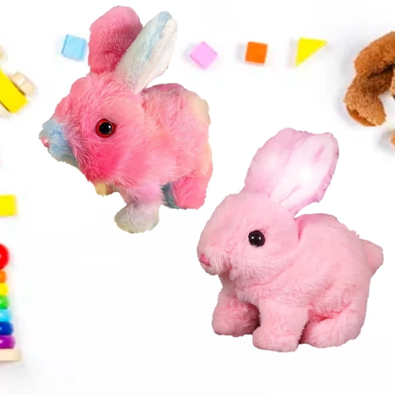 Realistic Bunny Toy, Bunny Toys Educational Interactive Toys, Easter Plush Stuffed Bunny Toy Walking Rabbit Educational Toys for Kids, Hopping Wiggle Ears Twitch Nose(FK-2PCS)