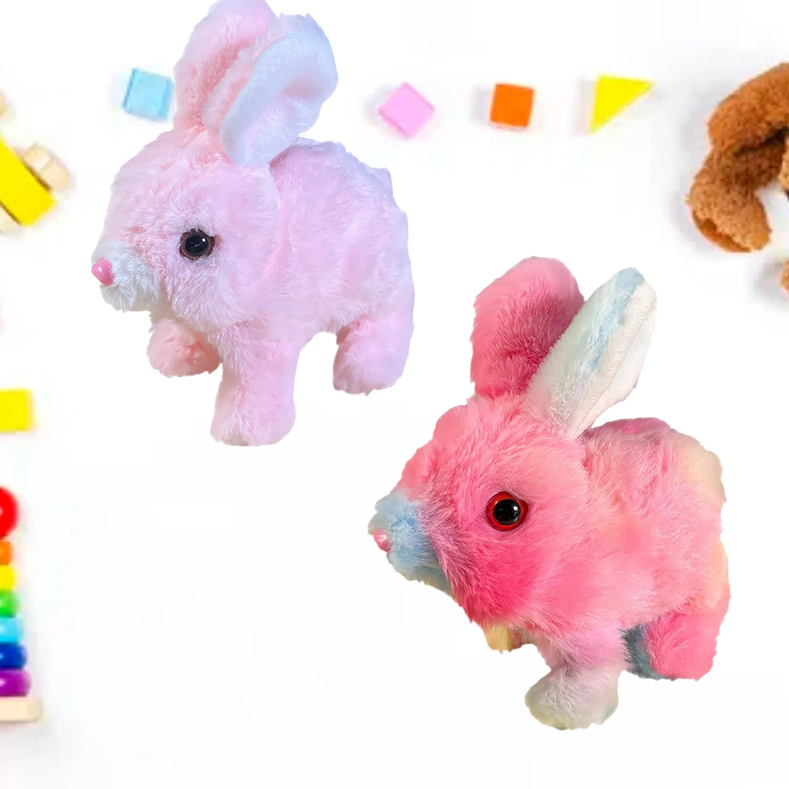 Realistic Bunny Toy, Bunny Toys Educational Interactive Toys, Easter Plush Stuffed Bunny Toy Walking Rabbit Educational Toys for Kids, Hopping Wiggle Ears Twitch Nose(CF-2PCS)