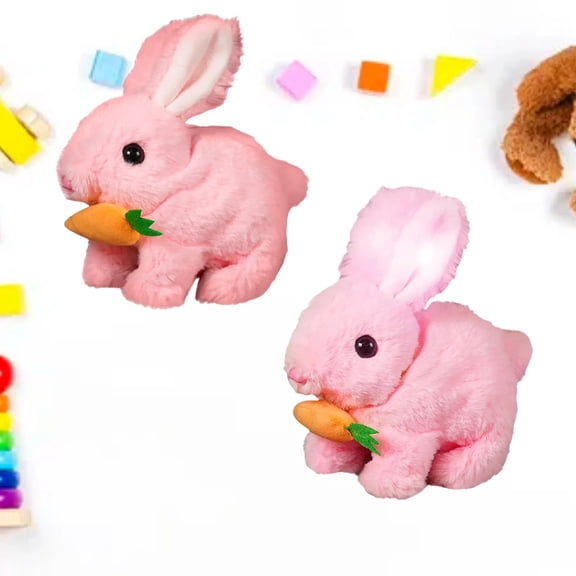 Realistic Bunny Toy, Bunny Toys Educational Interactive Toys, Easter Plush Stuffed Bunny Toy Walking Rabbit Educational Toys for Kids, Hopping Wiggle Ears Twitch Nose(HN-2PCS)