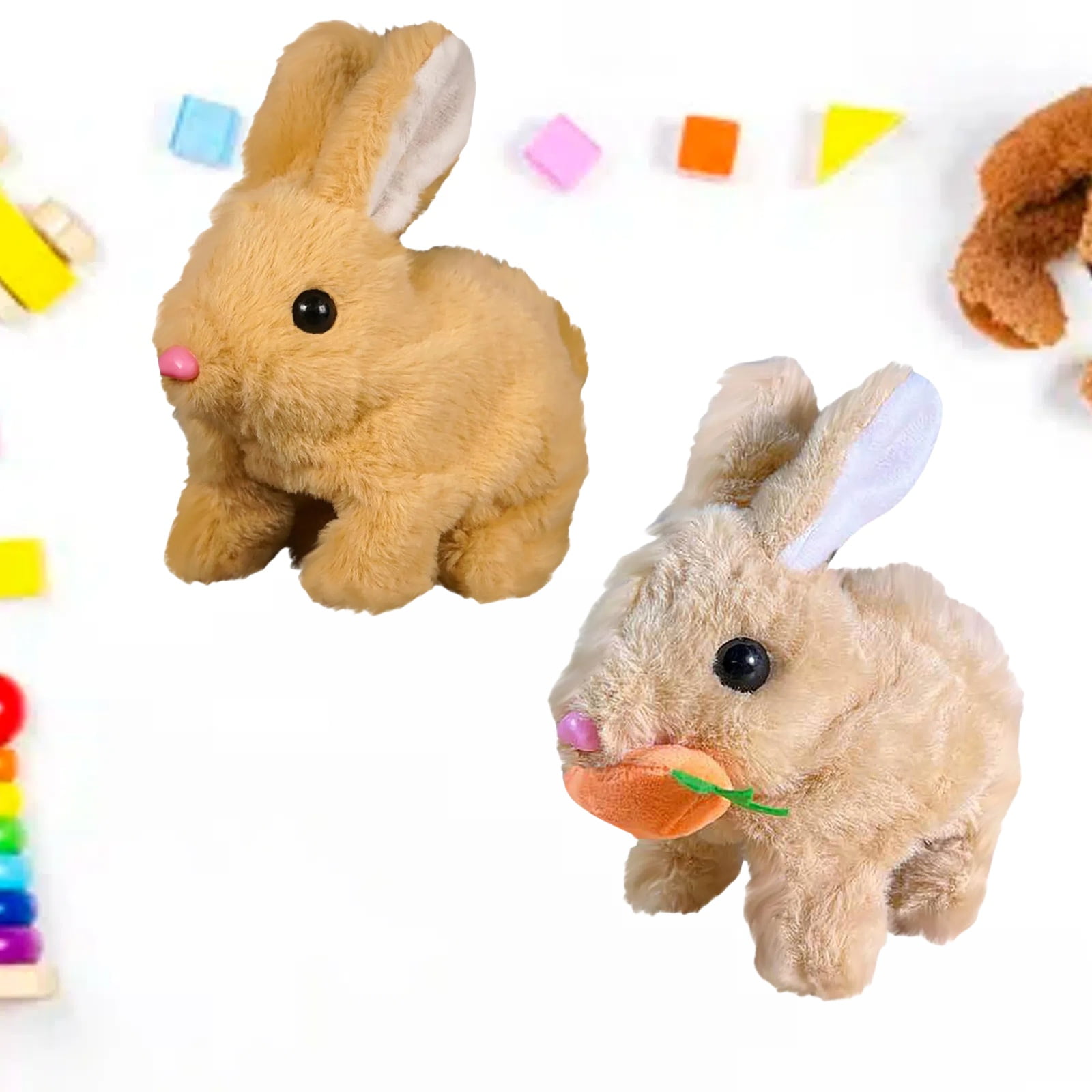 Realistic Bunny Toy, Bunny Toys Educational Interactive Toys, Easter Plush Stuffed Bunny Toy Walking Rabbit Educational Toys for Kids, Hopping Wiggle Ears Twitch Nose(BI-2PCS)