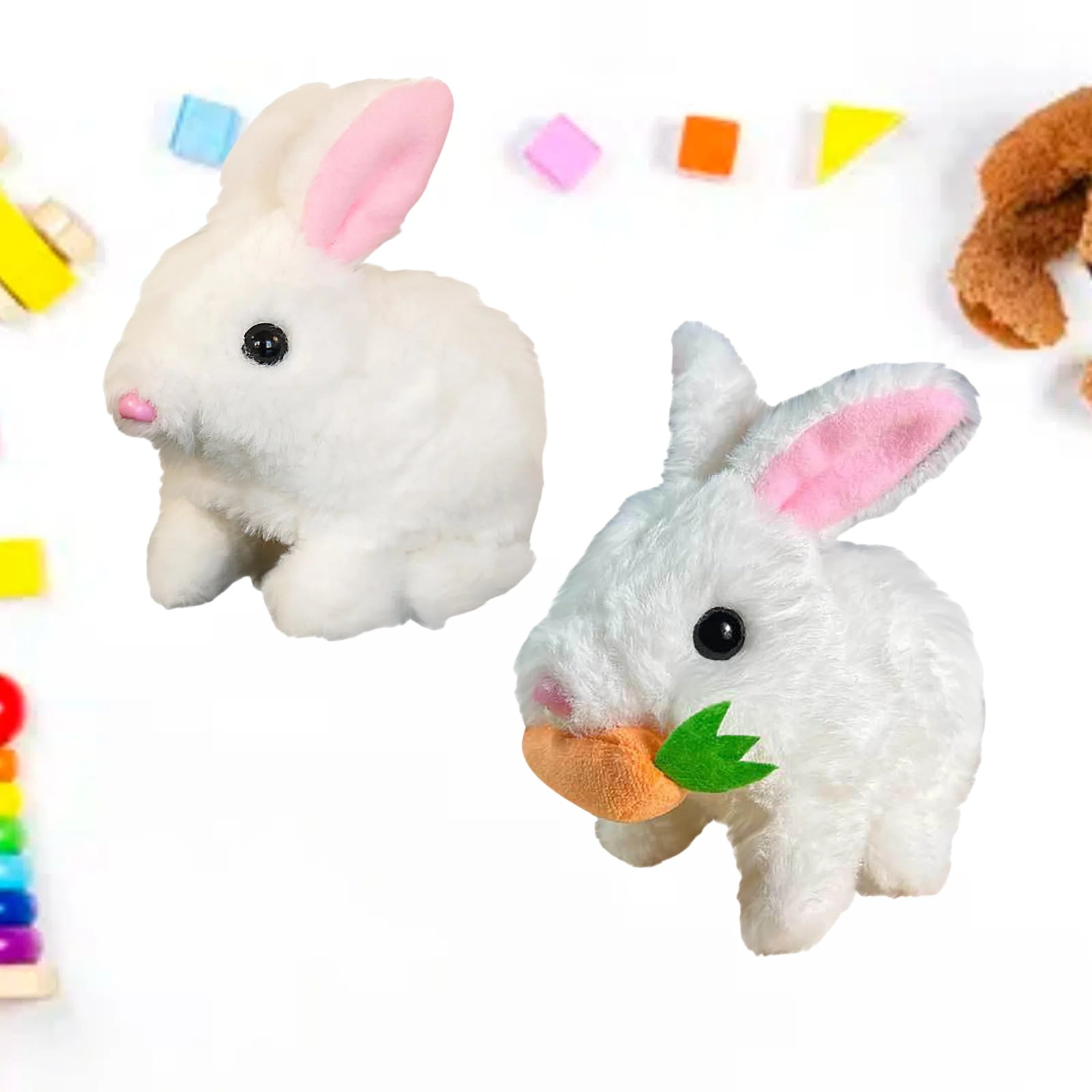 Realistic Bunny Toy, Bunny Toys Educational Interactive Toys, Easter Plush Stuffed Bunny Toy Walking Rabbit Educational Toys for Kids, Hopping Wiggle Ears Twitch Nose(AG-2PCS)