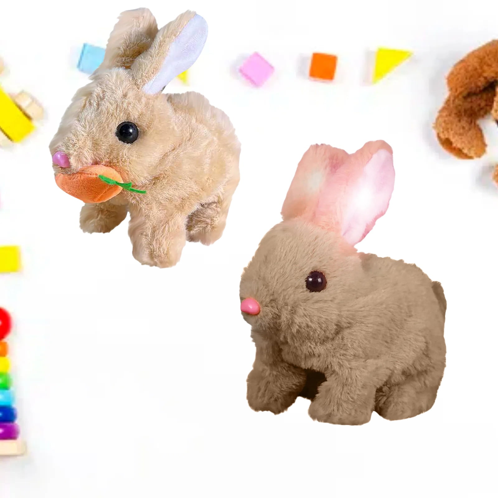 Realistic Bunny Toy, Bunny Toys Educational Interactive Toys, Easter Plush Stuffed Bunny Toy Walking Rabbit Educational Toys for Kids, Hopping Wiggle Ears Twitch Nose(IL-2PCS)